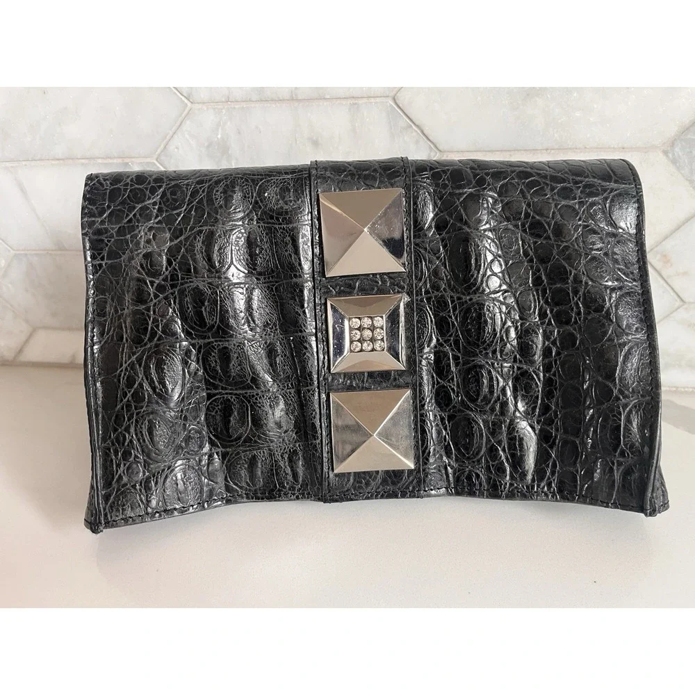 Charm And Luck Clutch Bag Y2K Leather Crocodile‎ Rhinestones Embossed Studs